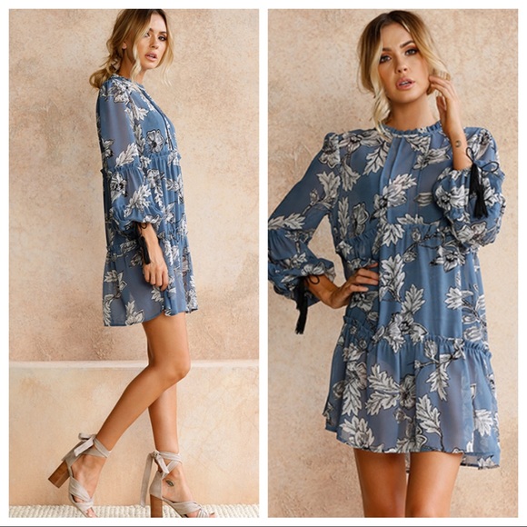 TILLY Tassel Arm Tie Lantern Sleeve Dress/Top - Picture 2 of 10